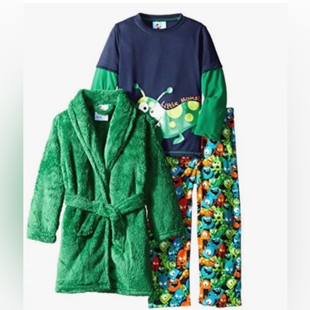 BUNZ KIDZ TODDLER BOYS 3 PC ROBE & LONG SLEEVE PAJAMA SET SIZE 12 MONTHS